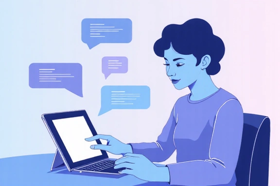 Ilustración de una persona enviando un mensaje en una tableta