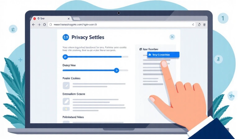 Ilustración de una persona ajustando la configuración de privacidad en un navegador web